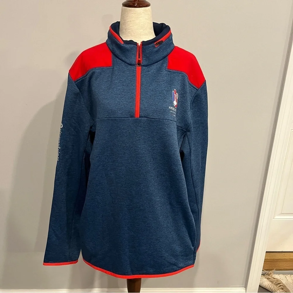 Vineyard Vines Blue and Red Half-Zip Hooded Pullover Large‎